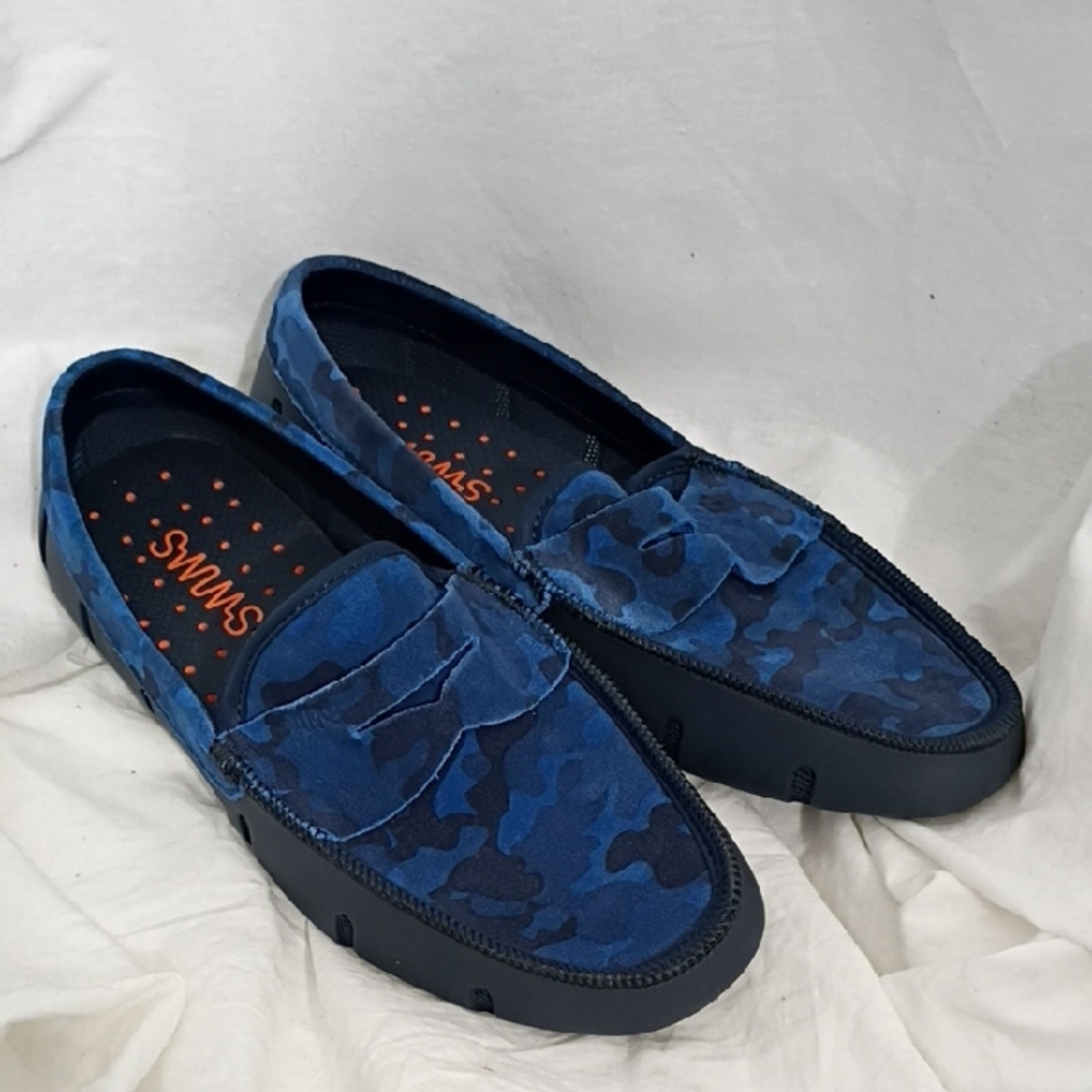 NWOB Swims Navy Lux Driver Camouflage Men's penny Loafers Size 9 Boat Summer